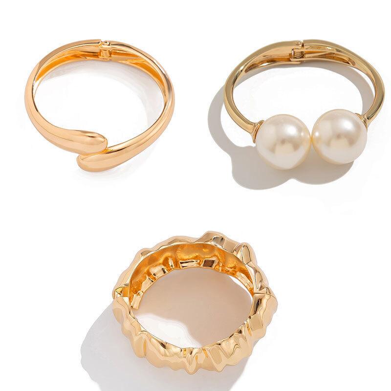 Salircon Exaggerated Irregular Wavy Wide Bracelets Simple Elegant Water Drop Open Bangles Women Fashion Party Hand Jewelry