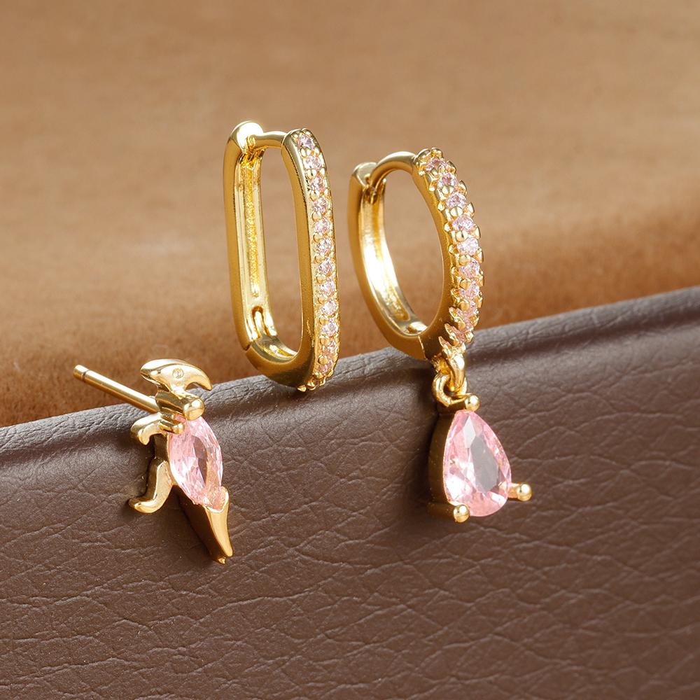 3PCS Fashion Water Drop Huggie Hoop Earrings Set for Women Three-petal Flower Stud Earrings Prevent Allergy Piercing Jewelry