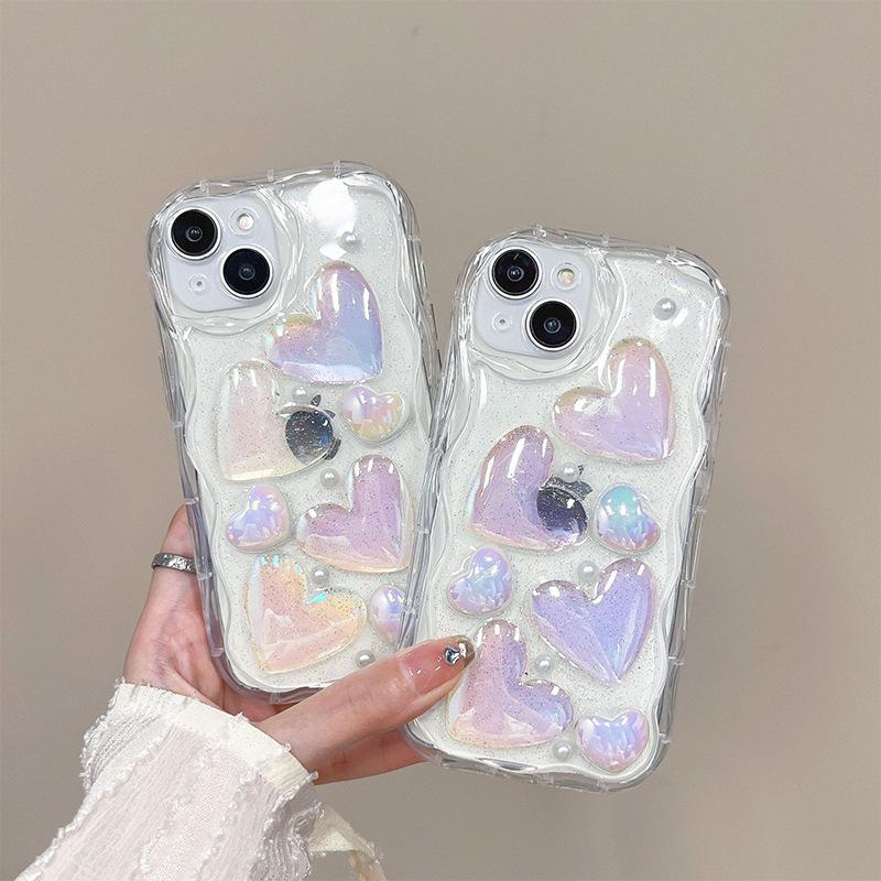 Glitter Colorful Laser Love Phone Case for Apple 17 Promax Precision Hole Full Cover for IPhone 15 Wave Pattern