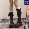 Black Retro British Spring Thick-soled Boots for Women's New Height-increasing and Thin High Tube Two-wearing Knight Boots