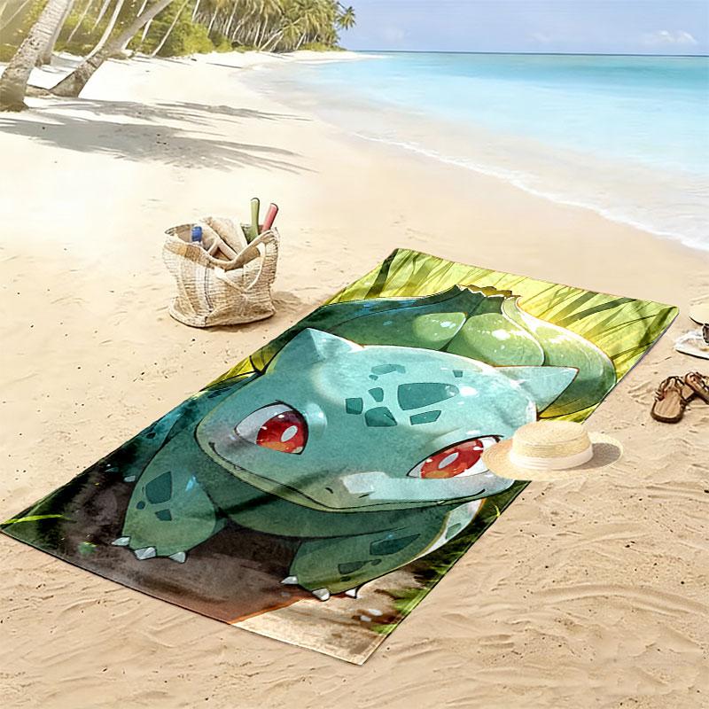 Bulbasaur Print Beach Towel, Large Soft Quick Dry Towel for Beach Camping Swimming