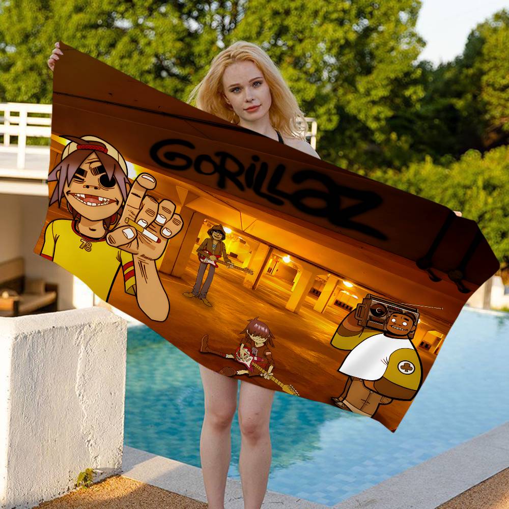 Группа Рок G-Gorillaz Пляжное полотенце Цветные банные полотенца Для девочки Микрофибра Быстросохнущее Индивидуальное Без песка Пляж Йога Спа Бассейн