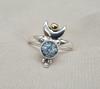 Sterling Silver Moon Goddess Ring, Blue Quartz & Gold Accent
