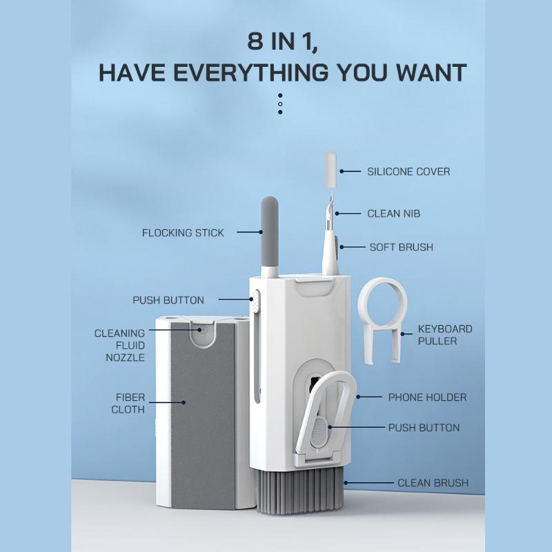 8 In 1 Cleaning Kit Computer Keyboard Cleaner Brush Earphones Cleaning Pen For Headset iPad Phones Cleaning Tools Keycap Puller