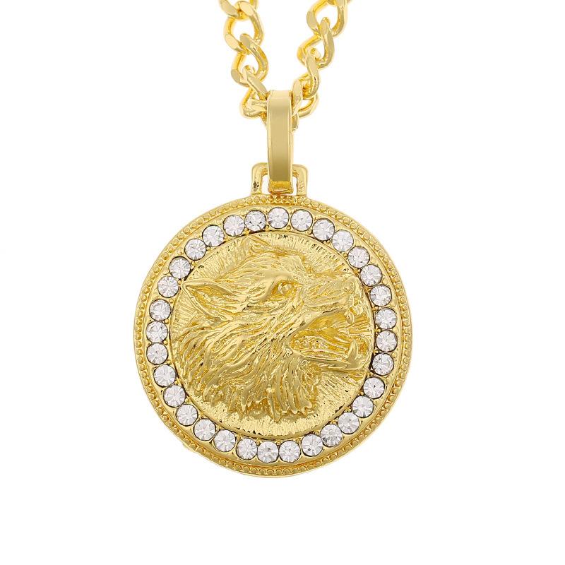 Европейское и американское круглое мужское модное и персонализированное ожерелье с подвеской в виде волчьей головы, хип-хоп ожерелье