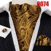 Barry.Wang Ascot Tie for Men Black&Gold Woven Silk Paisley Floral Cravat Pocket Square Cufflinks Set