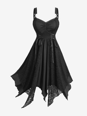 Rosegal Plus Size Цветочные кружевные вставки на шнуровке со сборками Многослойное асимметричное платье-платок