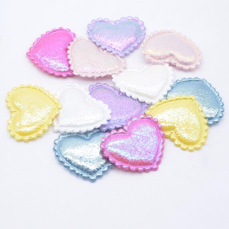 40Pcs 38*32mm Glitter Heart Applique Padded Patches for Clothes Hat Crafts Sewing Supplies DIY Headwear Hair Clips Bow Decor