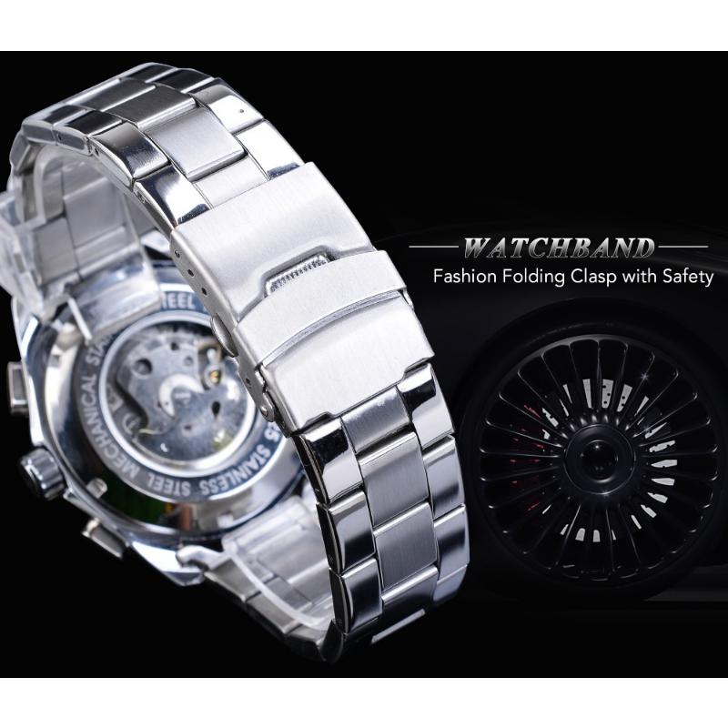 Forsining Новые лучшие мужские часы, автоматические мужские механические часы, календарь недели, механические мужские часы со светящимся стальным ремнем