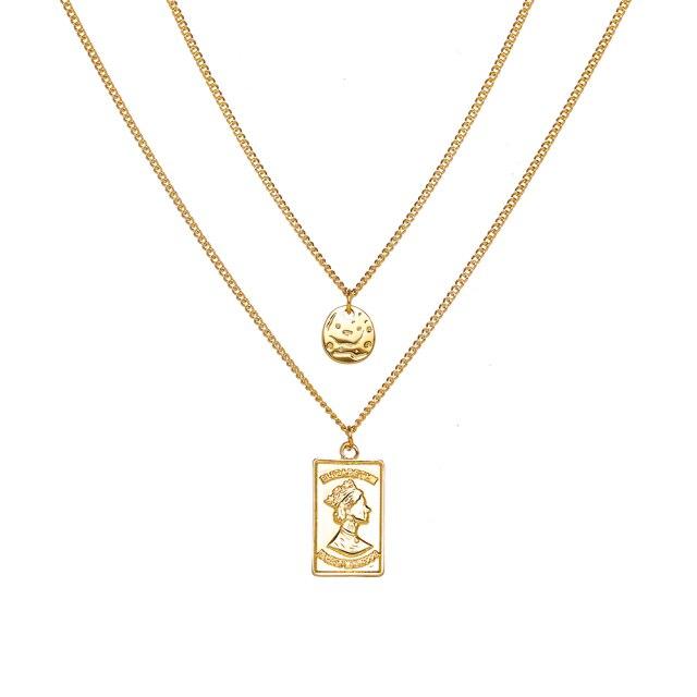 17 км корейское многослойное ожерелье с подвеской в ​​виде монеты в виде бабочки для женщин, золотистое, серебряное, толстая цепочка, ожерелья, модные ювелирные изделия 2021