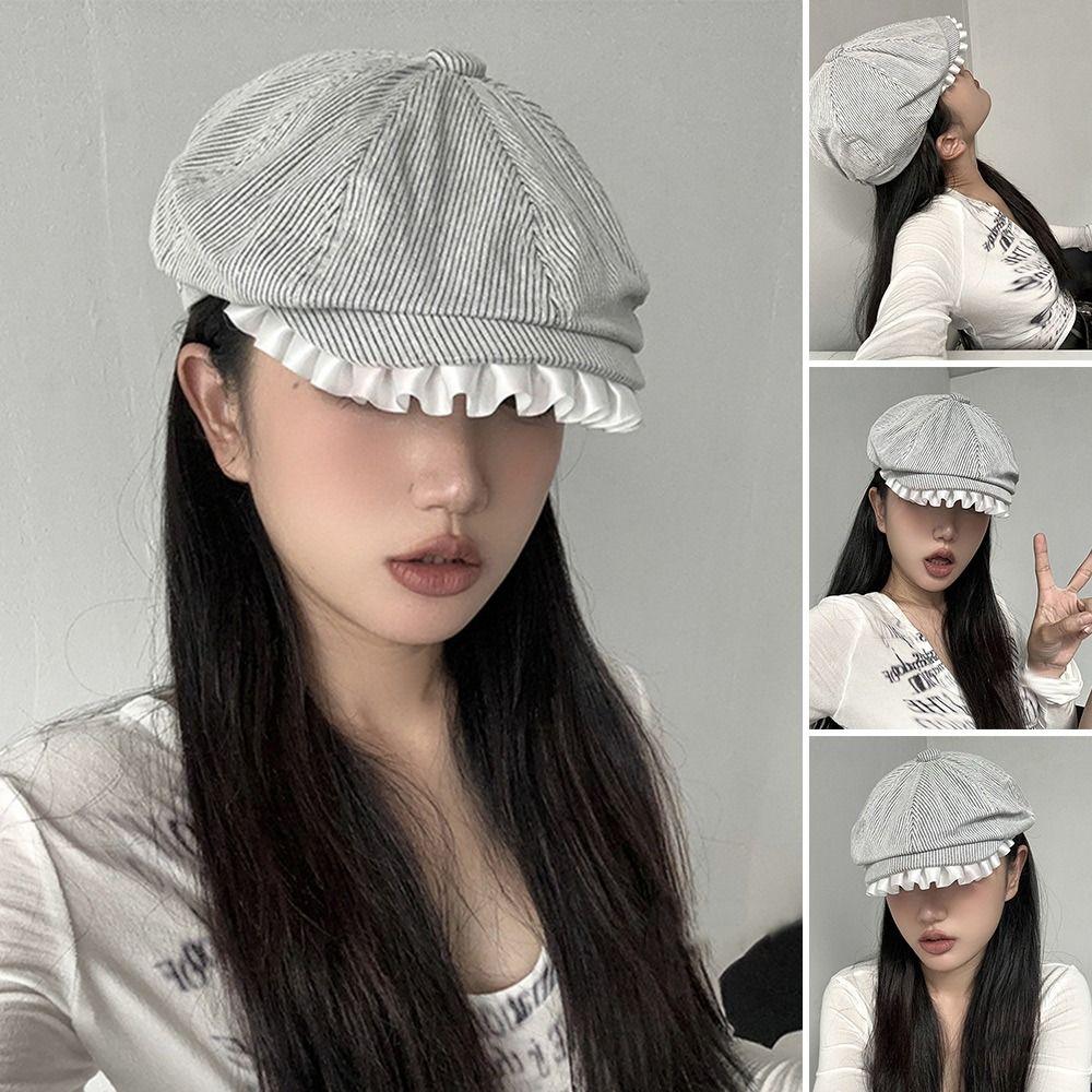 Breathable Cabbie Flat Cap Lace Newsboy Hat Fashion Peaked Cap for Women