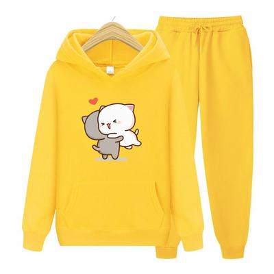 Kawaii Girl Anime Женская толстовка с длинными рукавами, комплект, толстовка из флиса Harajuku, большой подарок на день Святого Валентина, комплект с капюшоном