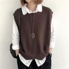 Fashion Knitted Vest Women's Clothes 2024 Autumn Solid Color Loose Round Neck Irregular Pullover Short Vest Outside The Waistcoat Winter
