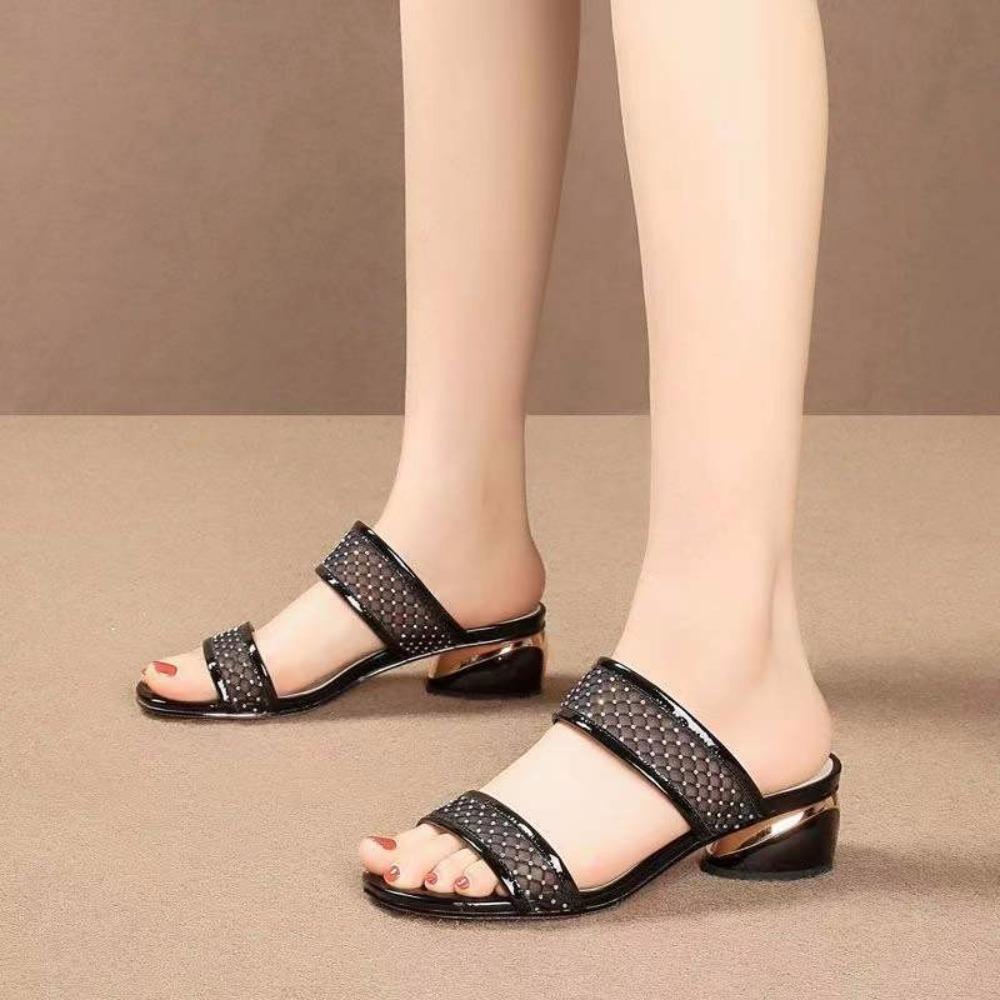 Women Slippers Summer Women's Fashion Low Heel Square Head Open Toe Outdoor Beach Sandals Mujer Size 35-43
