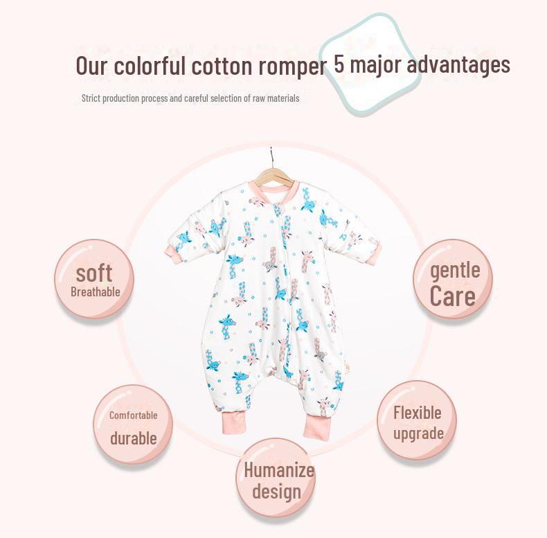 Детский спальный мешок из толстого и тонкого хлопка: Разрез по ноге, мультяшный дизайн, с рукавами, на все времена года