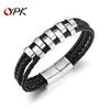 Opk Jewelry Персонализированный Браслет в Панк-Стиле из Нержавеющей Стали с Магнитной Застежкой Многослойный Плетеный Кожаный Браслет для Мужчин