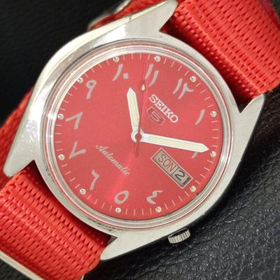 ВИНТАЖНЫЕ МУЖСКИЕ АВТОМАТИЧЕСКИЕ ЧАСЫ SEIKO 5 ЯПОНСКИЕ АРАБСКИЕ КРАСНОГО ЦВЕТА a701350-5