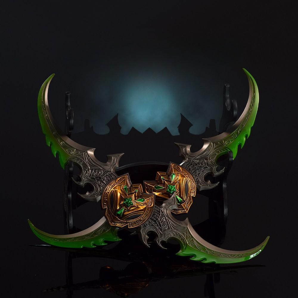 Azzinoth Warglaives 8 Inch Metal Weapon Model - Fantasy Demon Hunter Twin Blades Collectible with Display Stand