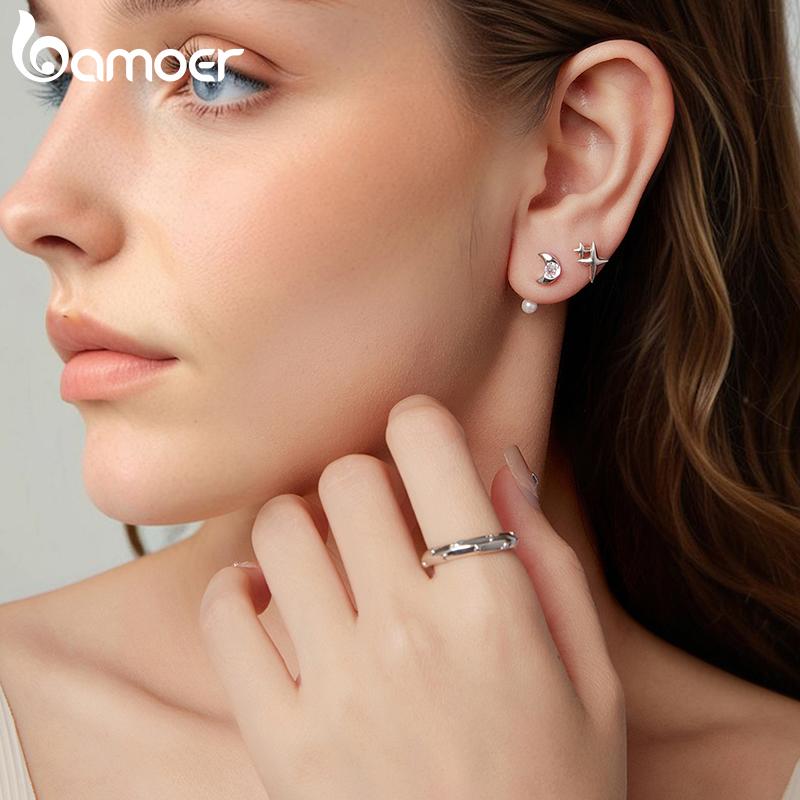 BAMOER 925 Sterling Silver Dainty Star Earrings for Women Teen Trendy Hypoallergenic Small Studs Earrings Jewelry Gifts
