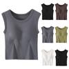 Women's Summer Solid Color Padded Vest Wide Shoulder Round Neck Yoga Wear Underwear Base