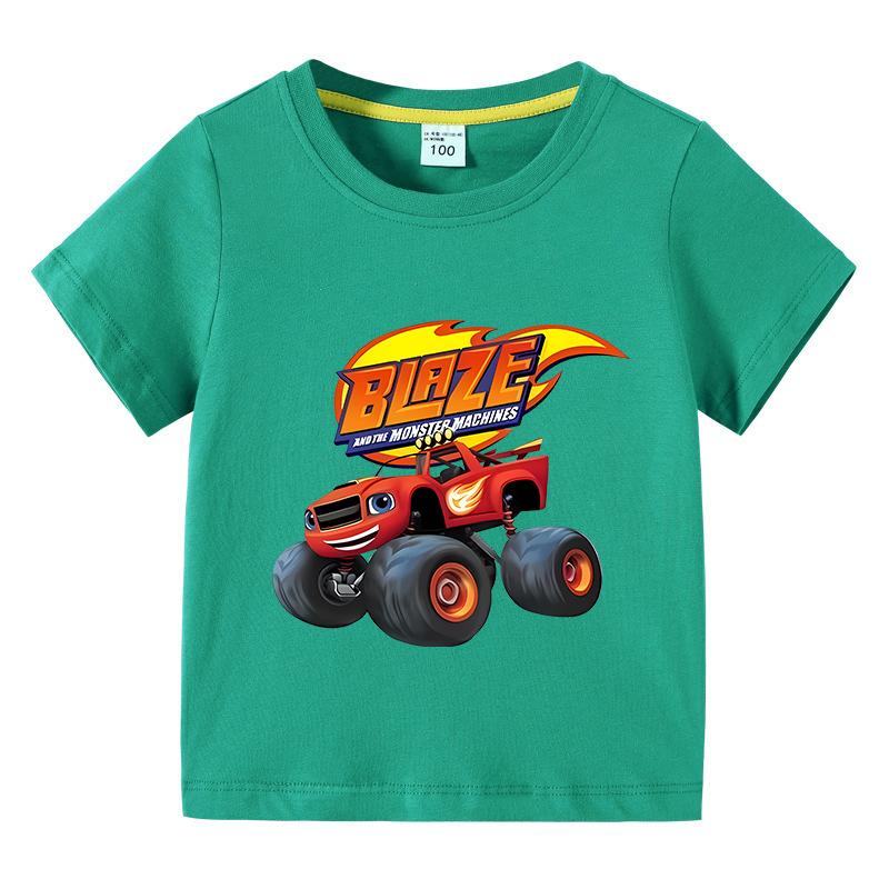 2025 Summer Kids Blaze And The Monster Machines Cartoon Funny Tshirt Childrens Short Sleeved Tees Girls Boys Tops Clothes