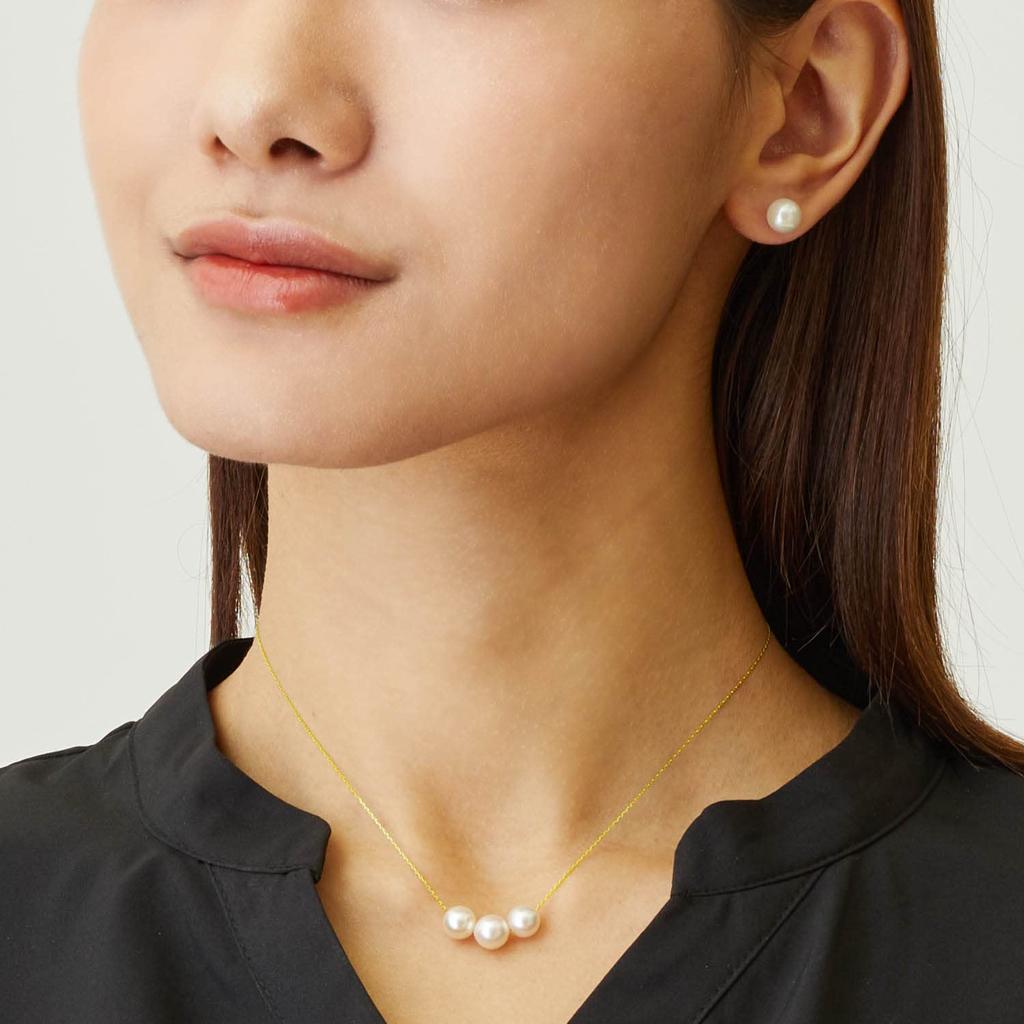 Lala Christie Akoya Pearl Through 18K Women's 3-Bead Necklace, Gold, lp56-0003-yg