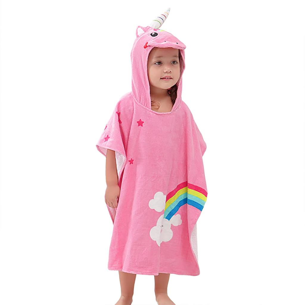 LOLANTA Kids' Hooded Bathrobe, Baby Bath Towel, 100% Cotton, Perfect for Water Play, Pool, Bath, Baby Shower, Unicorn Pink, Ages 1-3