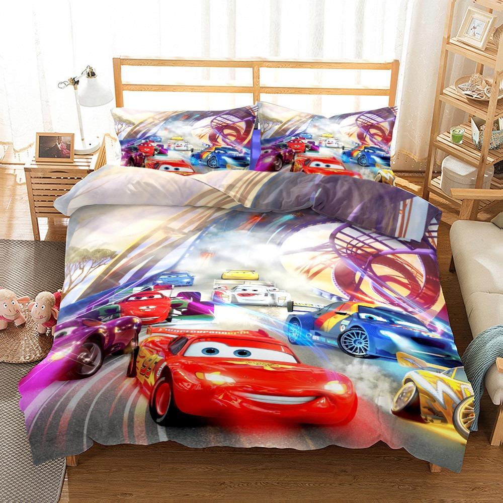 Комплект постельного белья Disney Lightning McQueen, Мультяшное постельное белье с машинками, Детское постельное белье для мальчика, Льняной подарок для детей, Молния Маккуин