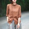 Women's Shirt Cotton Linen Literary Shirt Slash Placket Solid Color Casual Linen Lapel Shirt
