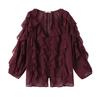 Plus-size Women's Fashion Design V-neck Long-sleeved Shirt, New Spring and Autumn Ruffled Top