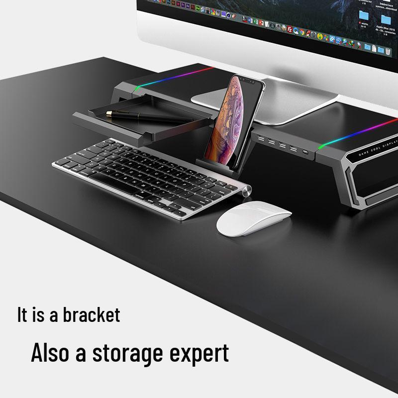 Multifunctional Desktop Monitor Riser Stand with USB Ports and Storage Shelf