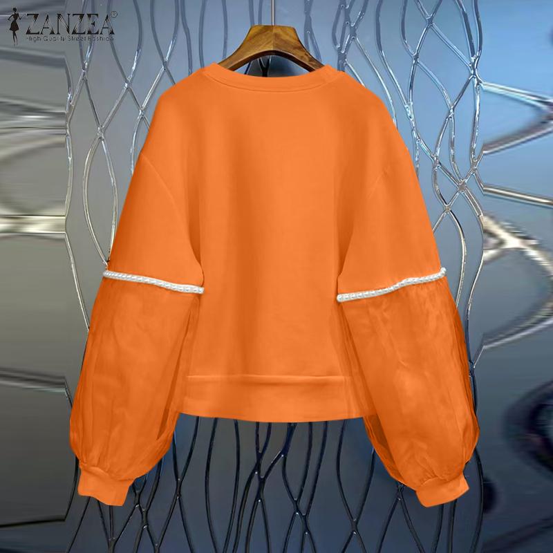 ZANZEA Женская мода круглый вырез длинный рукав жемчужный пэчворк пуловер толстовки