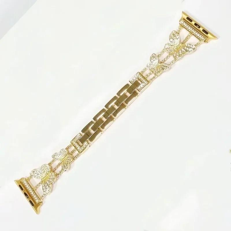 Ремешок для часов, металлический ремешок для Apple Watch, ремешок Ultra, 4 мм, 45 мм, 40 мм, 41 мм, 49 мм, блестящая цепочка-браслет-бабочка для iWatch Series 9, 8, 7, 6, 5 SE 4, 3