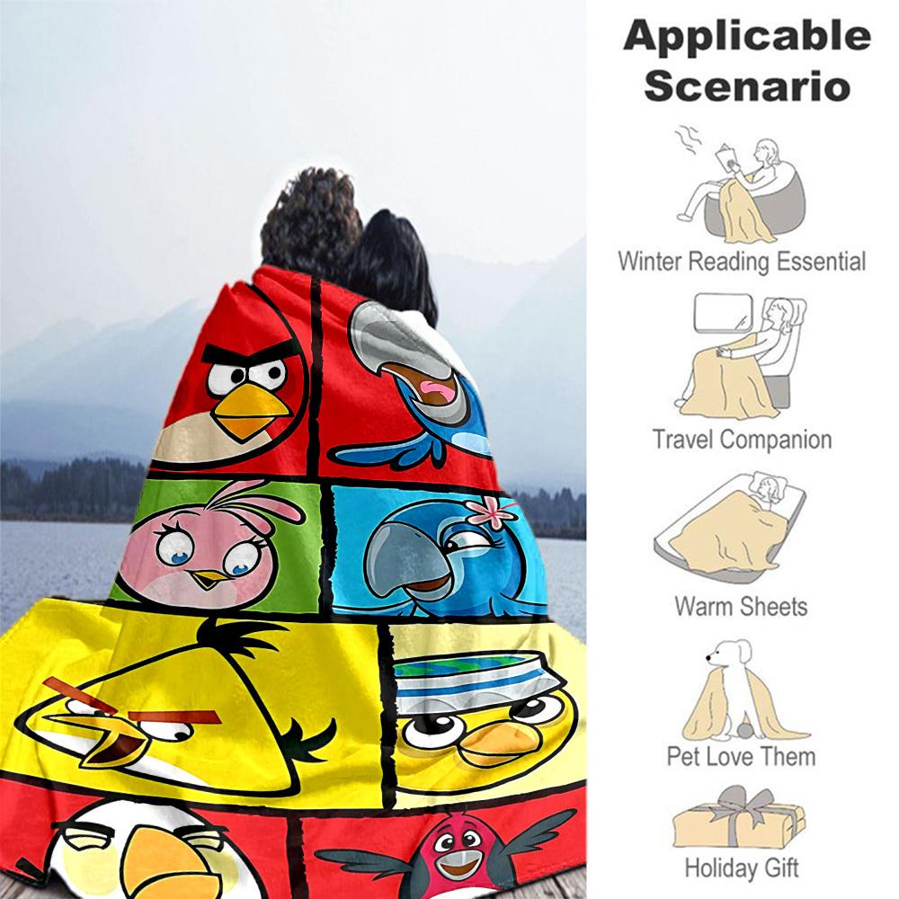 1PC Angry Birds Characters Outdoor Flannel Throw Blanket - HD Printed Lightweight Soft Warm All-Season Blanket for Sofa, Bed, Travel, Camping 097