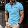 Men's Casual Color Block Polo Shirt with Chest Pocket & Turn-Down Collar