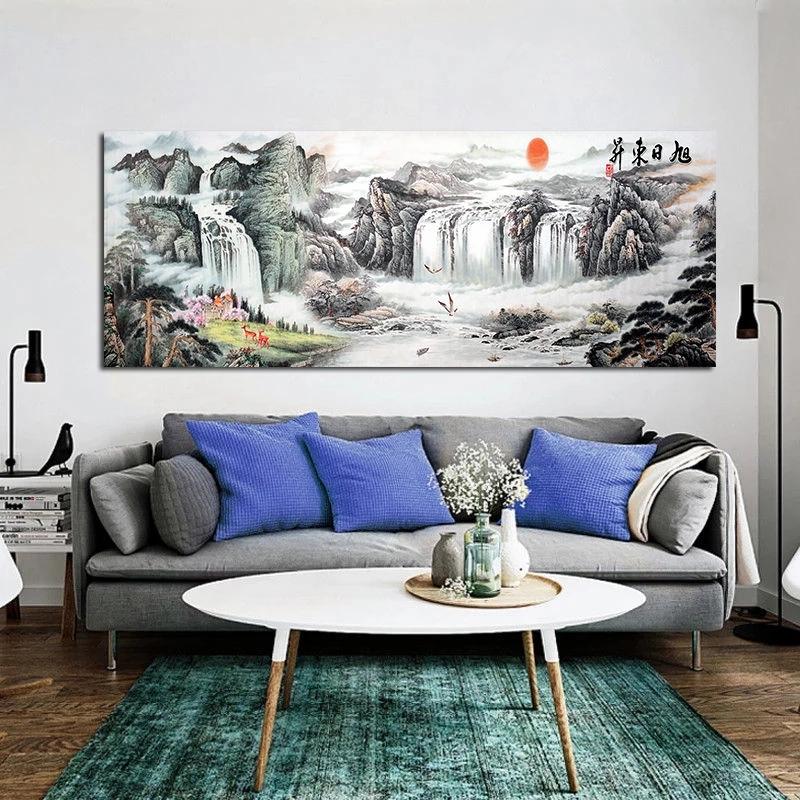 Современный китайский водопад Чаоян, холст, картина, постер и печатное настенное искусство, большой размер, картина для гостиной, домашний декор, Cuadors
