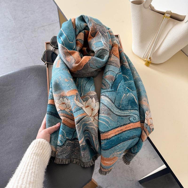 Scarf Women's New Autumn and Winter Jacquard Craftsmanship Imitation Cashmere Thickened Shawl Dunhuang Series Warm Scarf