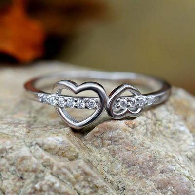 Sterling Double Heart Design Женские кольца Модные обручальные кольца Аксессуары Кубический цирконий Любовь Ювелирные изделия Подарок