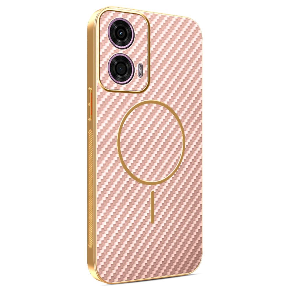 Phone Case For Motorola Moto G24 4G/E14 4G/G04 4G/G04s 4G/G24 Power Carbon Fiber Textured Electroplated TPU Back Cover
