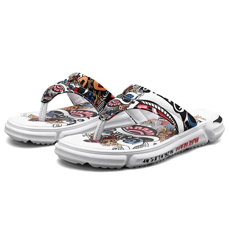 Новые мужские тапочки нескользящие износостойкие пляжные туфли с персонализированной вышивкой модные мужские тапочки сандалии для отдыха на открытом воздухе