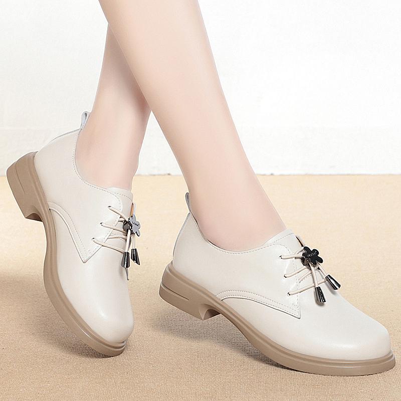 Женская весенняя обувь, женские лоферы из натуральной кожи на толстом каблуке, повседневная женская рабочая обувь на шнуровке в британском стиле с круглым носком