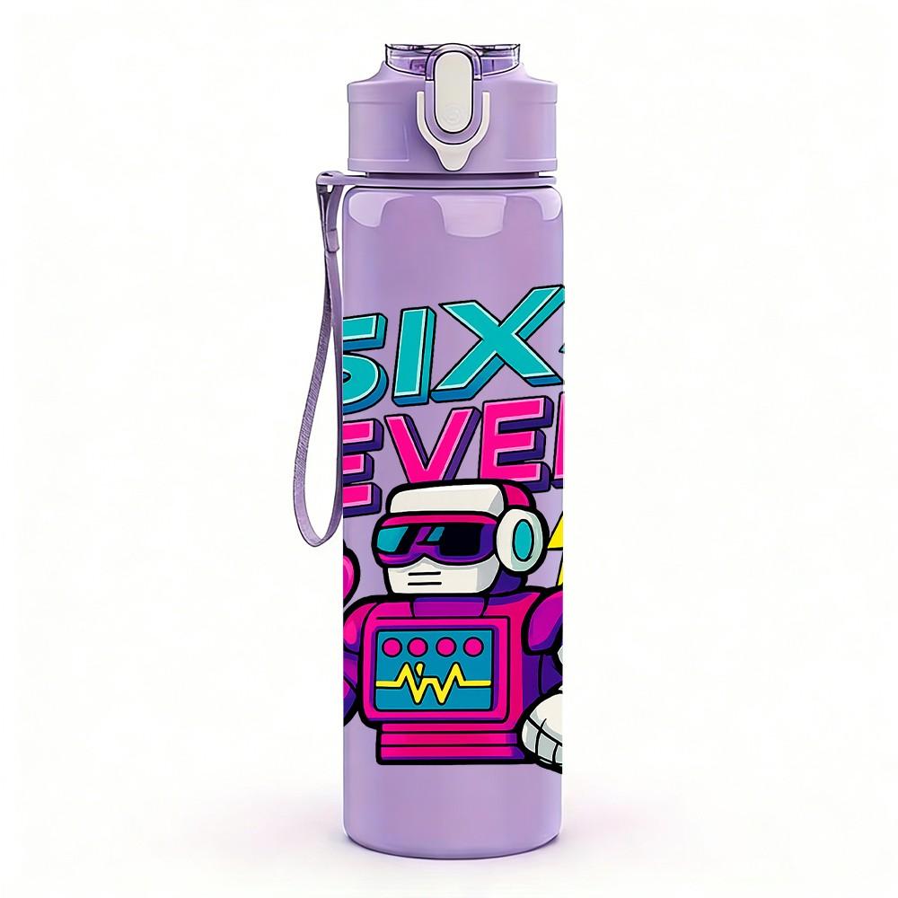 1PC Six Seven Game Retro Text Pattern 750ml Color Plastic Sports Water Bottle Leakproof Flip Straw Lid Suitable for Sports Office Home Use