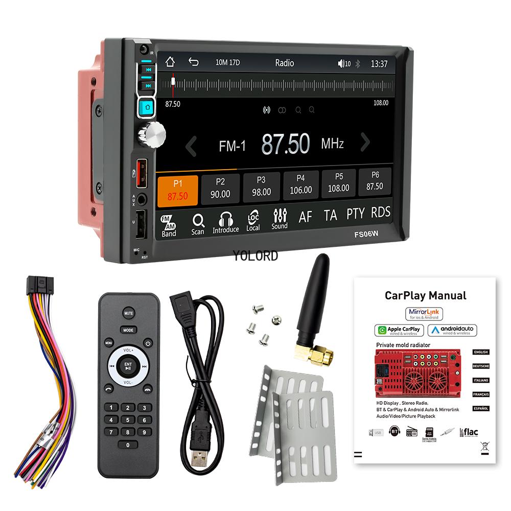 7" HD 2Din Car MP5 Player Wired Mirrorlink USB TF FM RDS Radio Colorful Lights Wireless Android AUTO Carplay USB Charging  FS06W