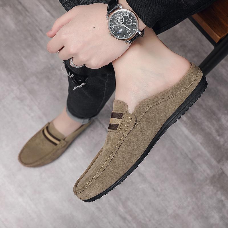 Lefu Shoes Men's Lightweight Bean Shoes Summer One Step Push Lazy Breathable Casual Half Support Slippers for Men