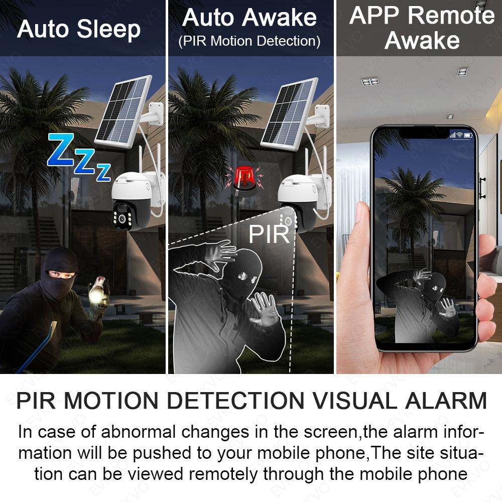 EVKVO 8x ZOOM Солнечная IP-камера Wi-Fi Уличная PTZ Камера с аккумулятором Тревога Обнаружение движения PIR 3м кабель
