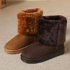 Модные женские туфли из плюшевого хлопка в стиле ретро с круглым носком, новинка 2024 года, теплые и морозостойкие зимние женские ботинки, модные зимние ботинки большого размера для активного отдыха
