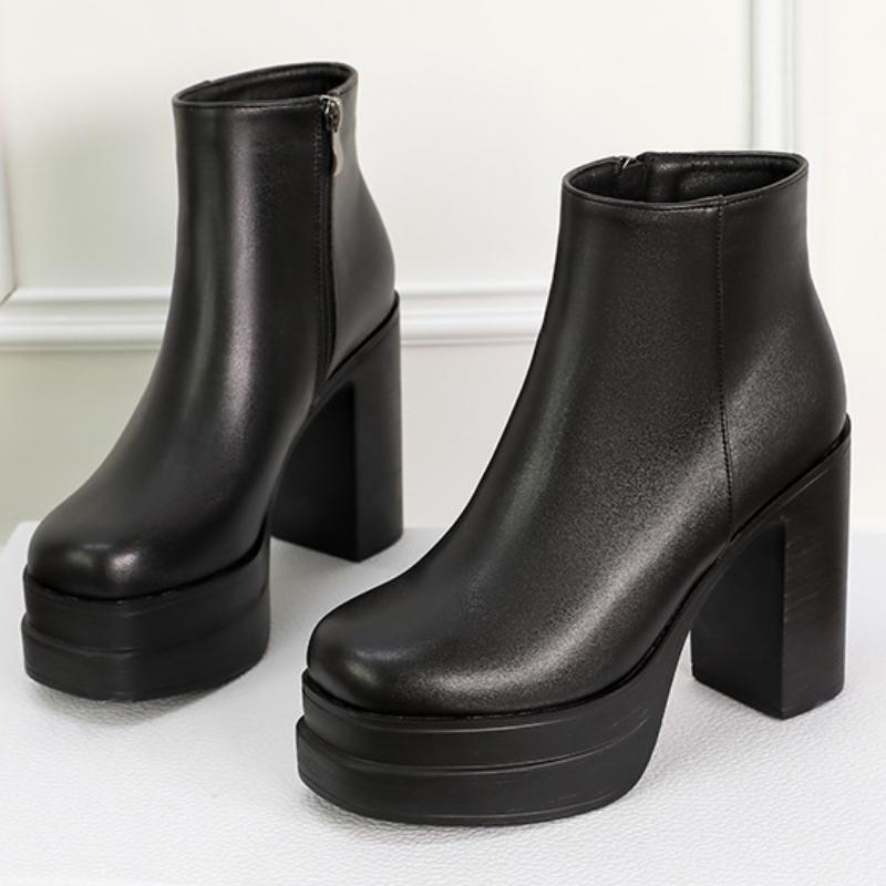 Мода 2025 Новые женские ботинки Сексуальные туфли на ультравысоком каблуке Женские ботинки с круглым носком Обувь на платформе Женская обувь Ботильоны На молнии Вечерняя обувь