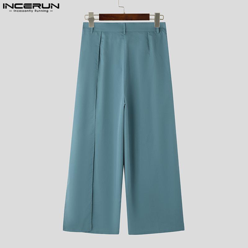 INCERUN Мужские повседневные прямые брюки с застежкой-молнией и высокой талией в стиле пэчворк