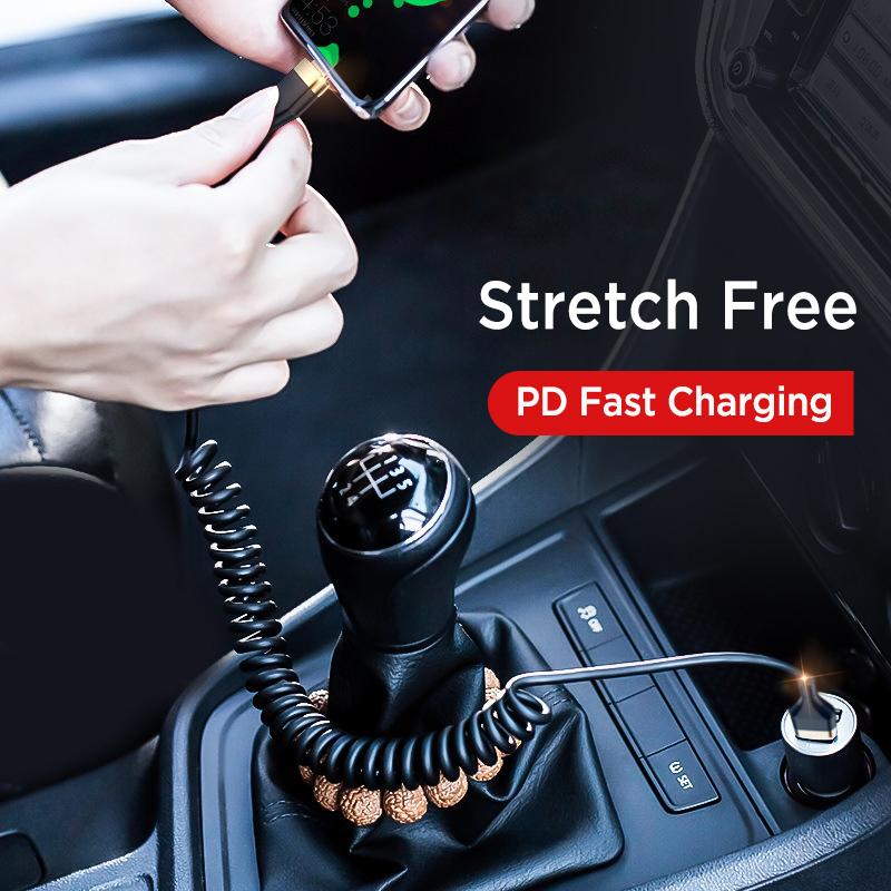Right Angle Coiled USB C to USB C Data Cable,90° Retractable Charger Cord for Car,Type C Fast Charging Wire for iPhone,Samsung