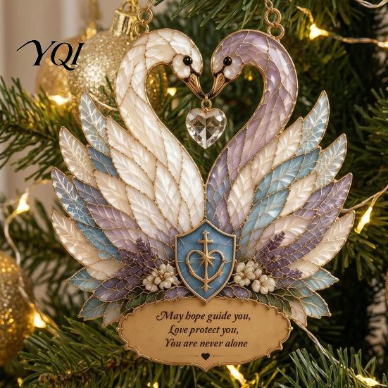Anniversary Present for Wife Stained Glass Style Swan Pendant, Decorative Acrylic Suncatcher Window Car Garden Patio Sun Catcher And Christmas